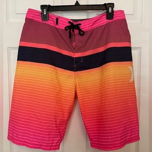 Hurley Swim Trunks Size 33 Retro Pink/Black/Yellow